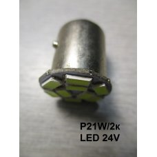 P21W/2k LED 24V*  Лампочка белая диодная двухконтактная мет.цоколь 24V (Китай)