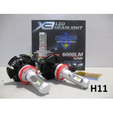 H11LED X3* Лампочка 12v LED 50W/6000LM Комплект диодный (Китай)