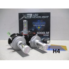 H4LED X3* Лампочка 12v LED 50W/6000LM Комплект диодный (Китай)